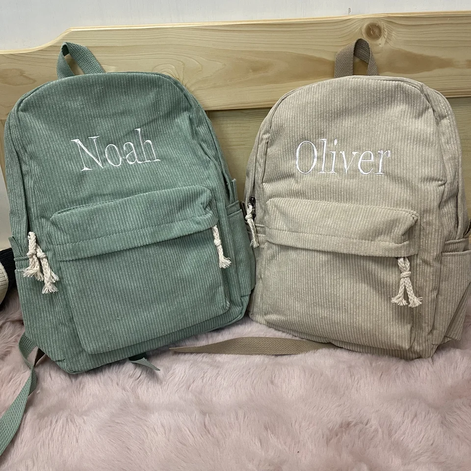 Vlastné meno stredná škola Študent Schoolbag môže vyšívať akékoľvek meno teenager's Corduroy Book Bag Personalizované veľké cestovné tašky