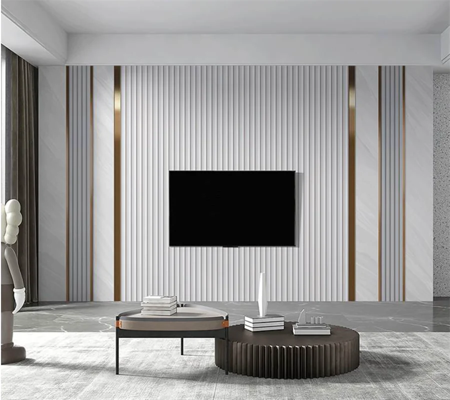 Vlastné moderné jednoduché svetlo Luxusné luxusné mriežky Drevené obilné pruhy TV TV TV stenu obývacia izba Spálňa pohovka dekorácia