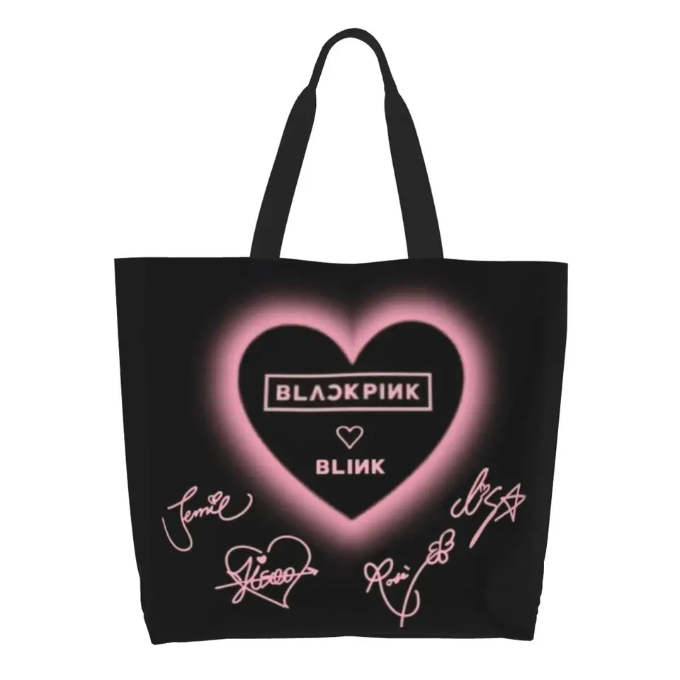 Vlastné opakovane použiteľné čierne ružové logo nákupné tašky Ženy Canvas Tote Bag Prenosné obchodné tašky s potravinami
