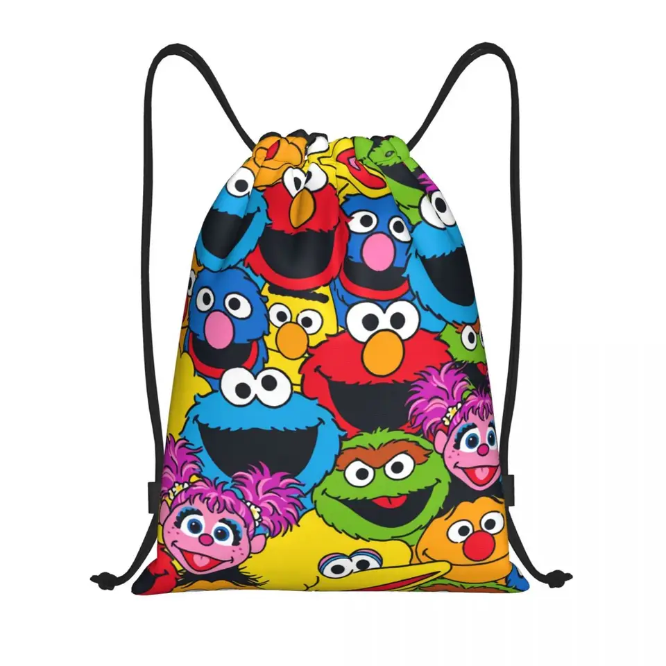Vlastné Sesame Street Cookie Monster Drawstring Bags na výcvik jogy batohy Men ženy Happy Elmo Sports Gym Sackpack