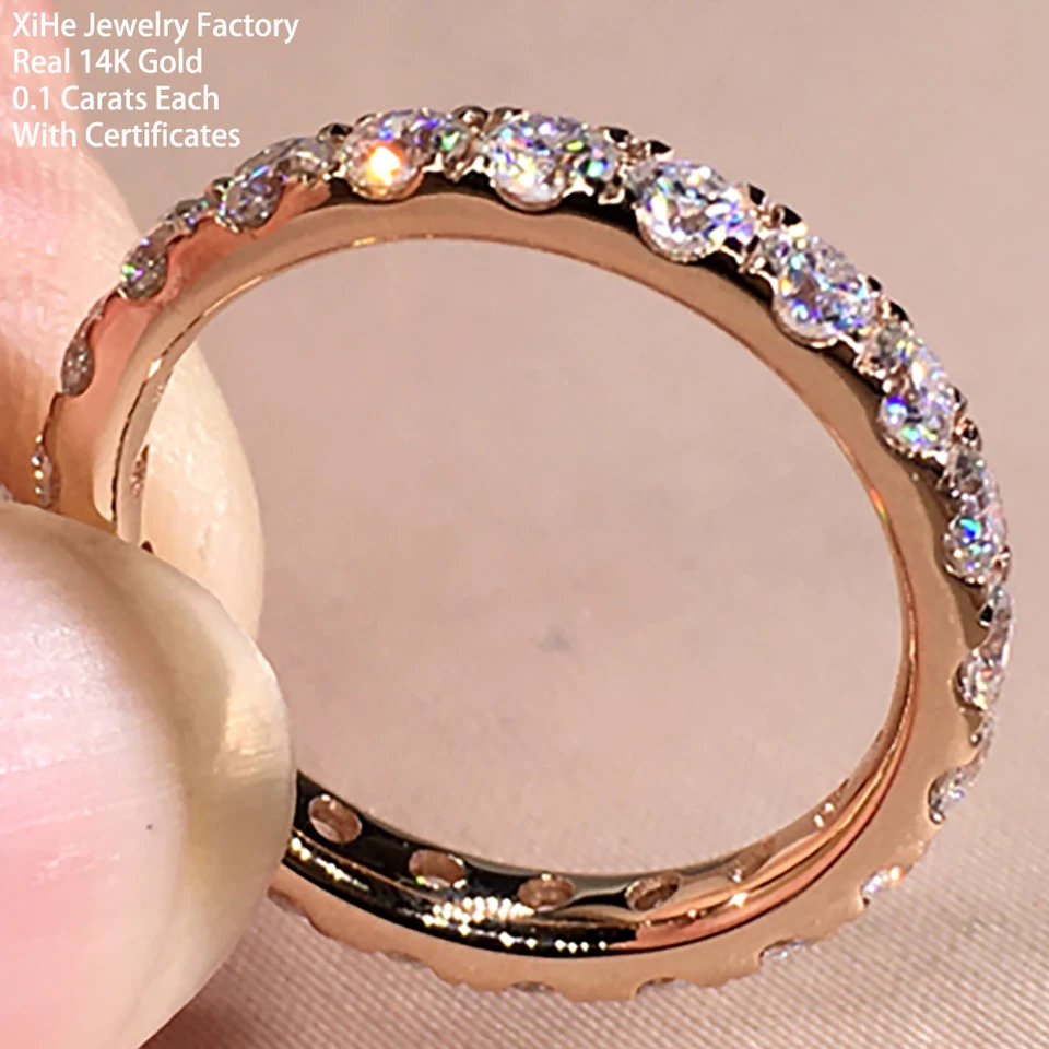 Vlastné skutočné 14k Solid Gold Women Wed Wedding Band Ring výročie zásnubný prsteň
