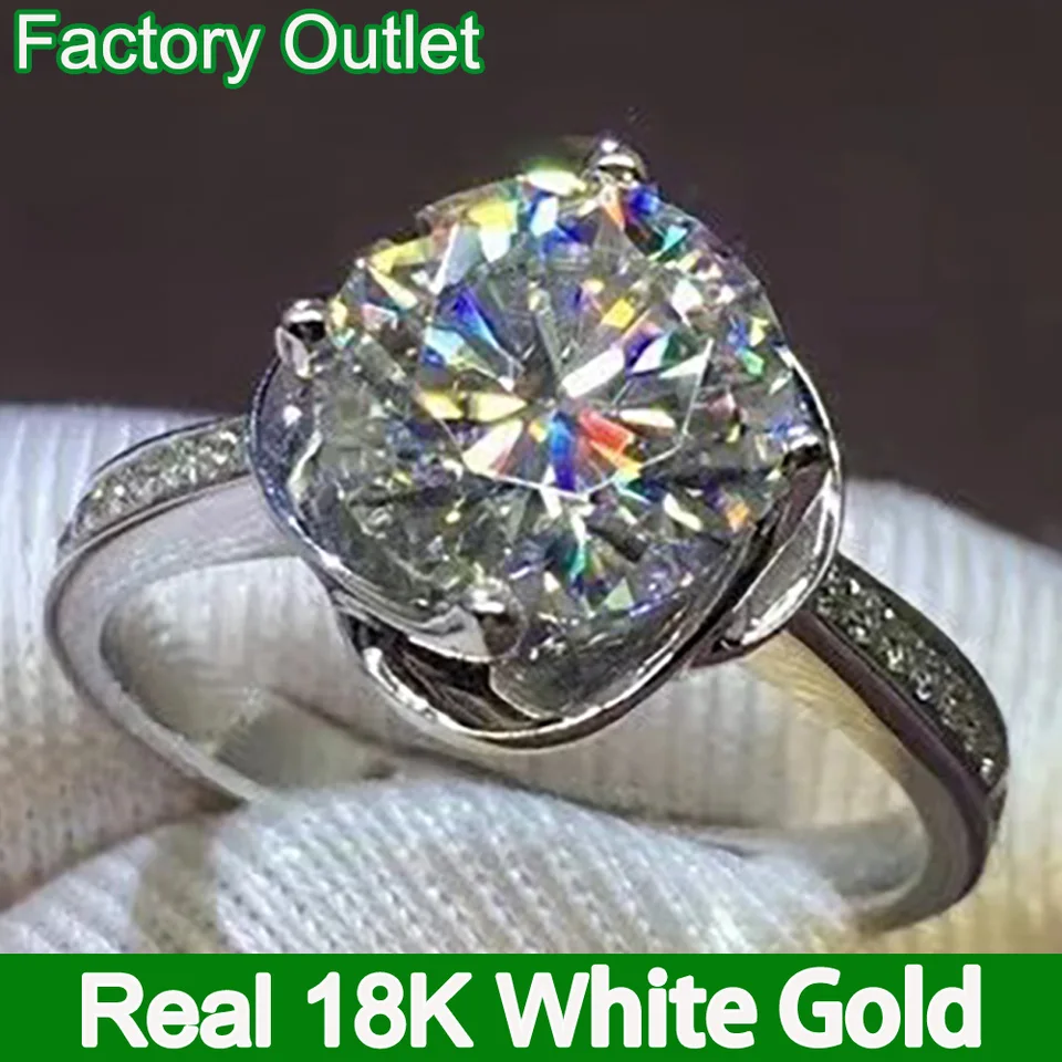 Vlastné skutočné 18k biele zlato prsteň Ženy Zásnub Svadobný prsteň Round Moissanite Diamond Classic Trendy 1 2 3 4 5 CT