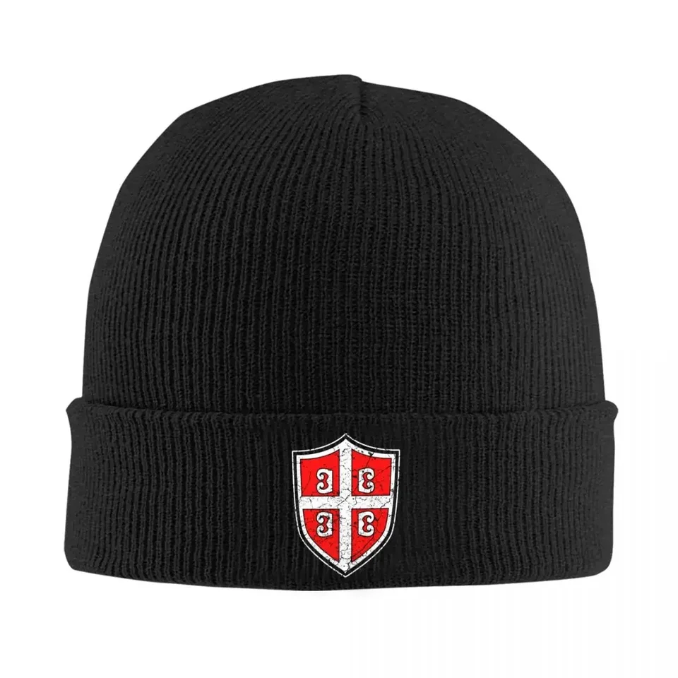 Vlastné srbské krížové vlajky lebky čiapky čiapky unisex vonkajšie zimné teplé pletacie klobúk dospelý srbský kabát s klobúkami kapoty