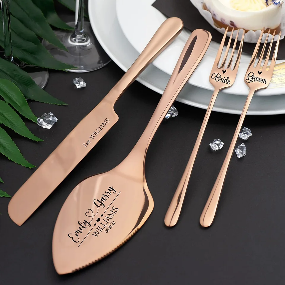 Vlastné svadobné šampanské torty Cutting Set Výročné pamiatka pre lopatu nožov z nehrdzavejúcej ocele MR & MRS