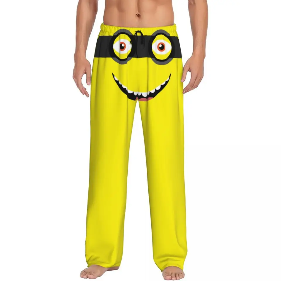 Vlastné tlačené mužské animované komediálne filmy Minions Pyžáma Pants Pants Sleewear Sleep Lounge Bottoms s vreckami