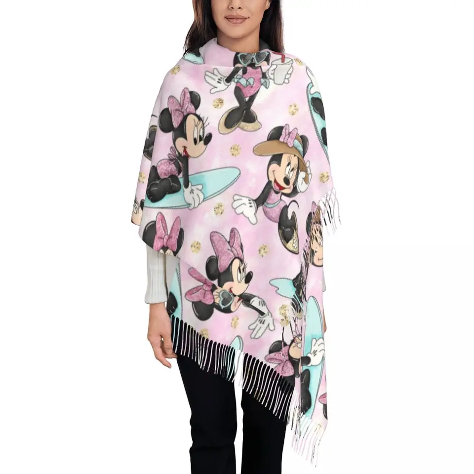 Vlastné tlačené roztomilé Mickey Mouse Minnie Scarf Ženy Men Zimné teplé šatky šál obal