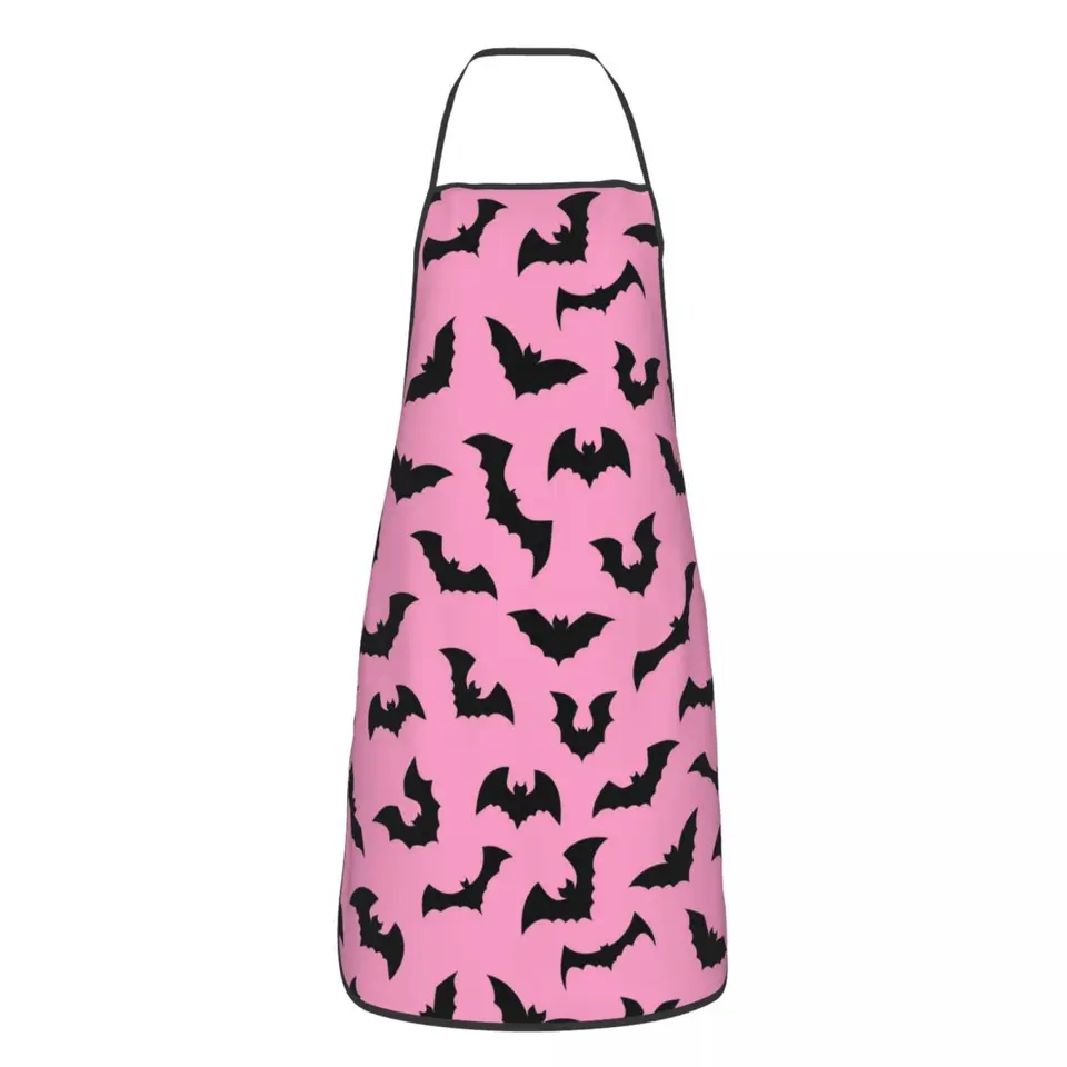 Vlastné unisex ružové ružové goth čierne netopiere Bib zástera Dospelé ženy Muži šéfkuchár Tabier kuchyňa do kuchyne varenie Halloween čarodejnica
