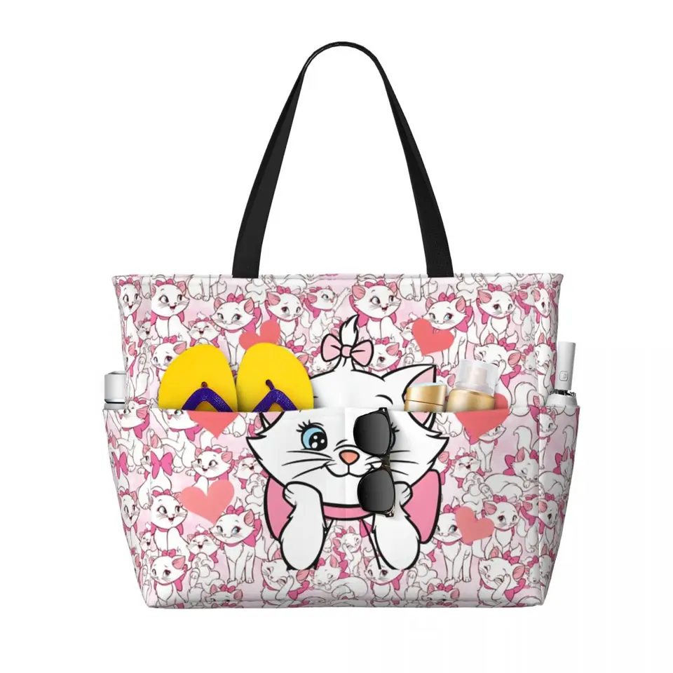 Vlastné veľké Aristocats Marie Cat Tote Bag pre ženy kreslené ramenné nákupné telocvičňa pláž cestovná taška