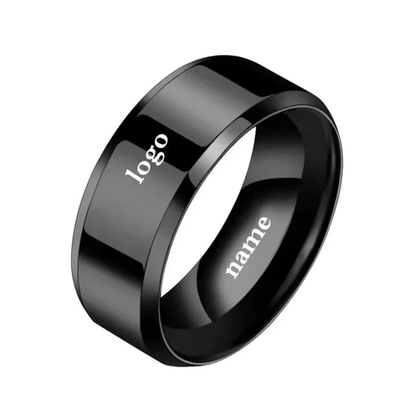 Vlastné vyryté logo/meno/dátum svadobné prstene pre milencov 8 mm z nehrdzavejúcej ocele hladké personalizované ženy Men Men Charmery Darčeky