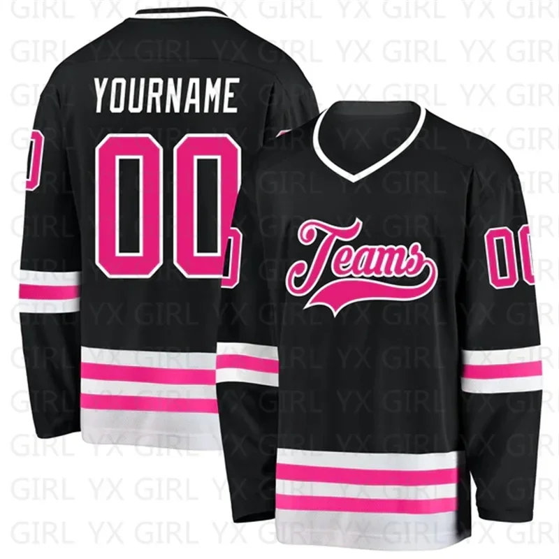 Vlastné čierne horúce ružovo-biely hokejový dres 3d tlač You Name Name Youth Women Women Men Hockey Jersey Competition Training Jerseys