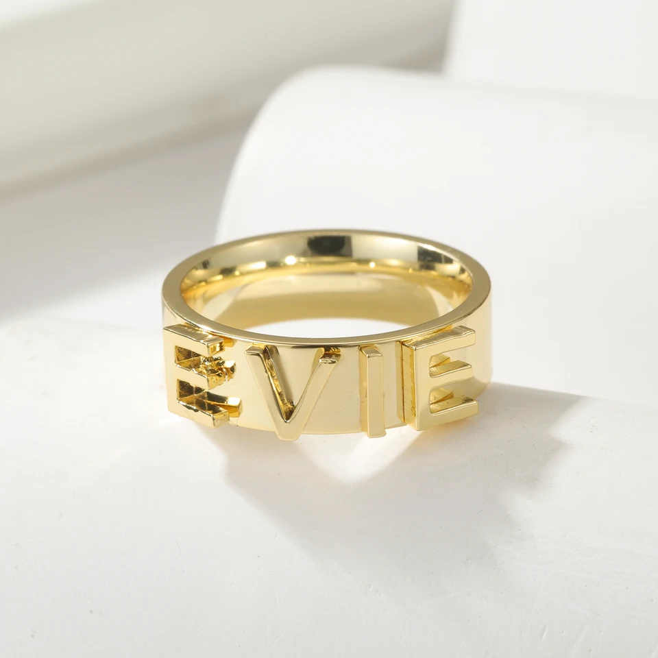 Vlastný blokový prsteň Prispôsobené z nehrdzavejúcej ocele Ring Ring Custom Letter Darček pre šperky darček pre manželku 18k Zlatý prsteň