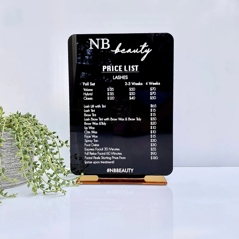 Vlastný cenový zoznam Zobrazenie akrylovej ceny menu Menu Business Signage Zoznam stánok pre Caffee Shop Restaurant Salon Nail Spa Spa