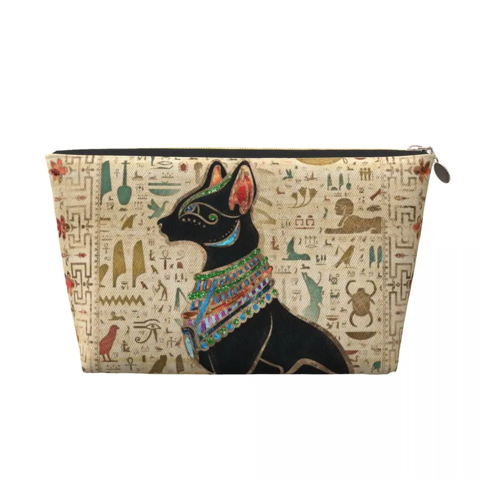 Vlastný egyptský bastet mačka cestovná kozmetická taška staroveký Egypt Art toaletry organizátor organizátor Ladies Beauty Storage Dopp Kit