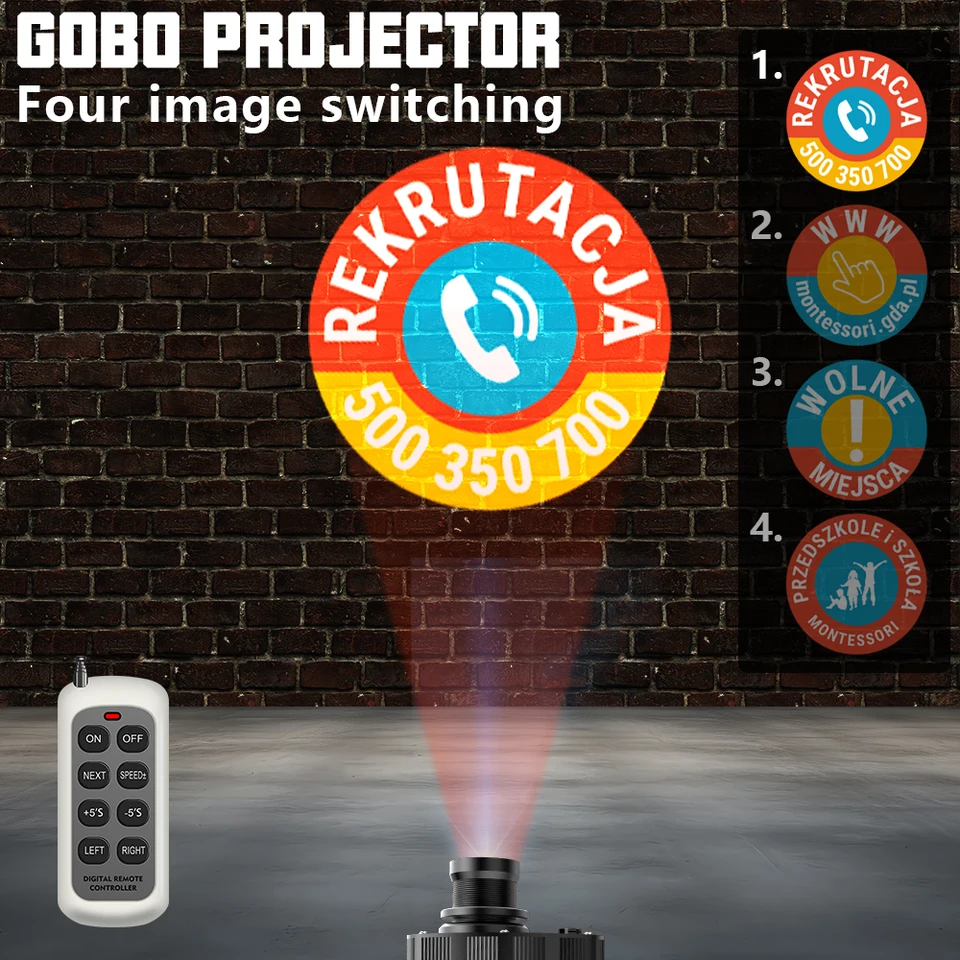 Vlastný HD Four Image Vnútorné dvere Vonkajšie IP67 nepremokavá rotujúca reklamná projekcia LAMP LOBO LOGO