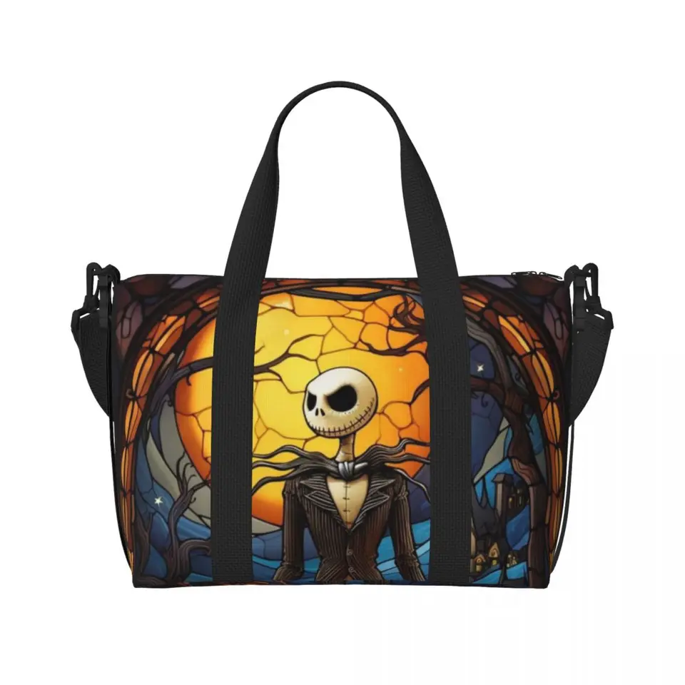 Vlastný Jack Skallington Pumpkin King Beach Tote Bag pre nočnú moru pred Vianocami Veľká priestranná telocvičňa plážové cestovné tašky