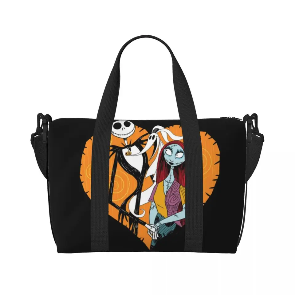 Vlastný Jack Skallington Srdce Guarty Beach Tote Bag pre extra veľkú telocvičňu prenášajte na nočnú moru pred vianočnými cestovnými taškami