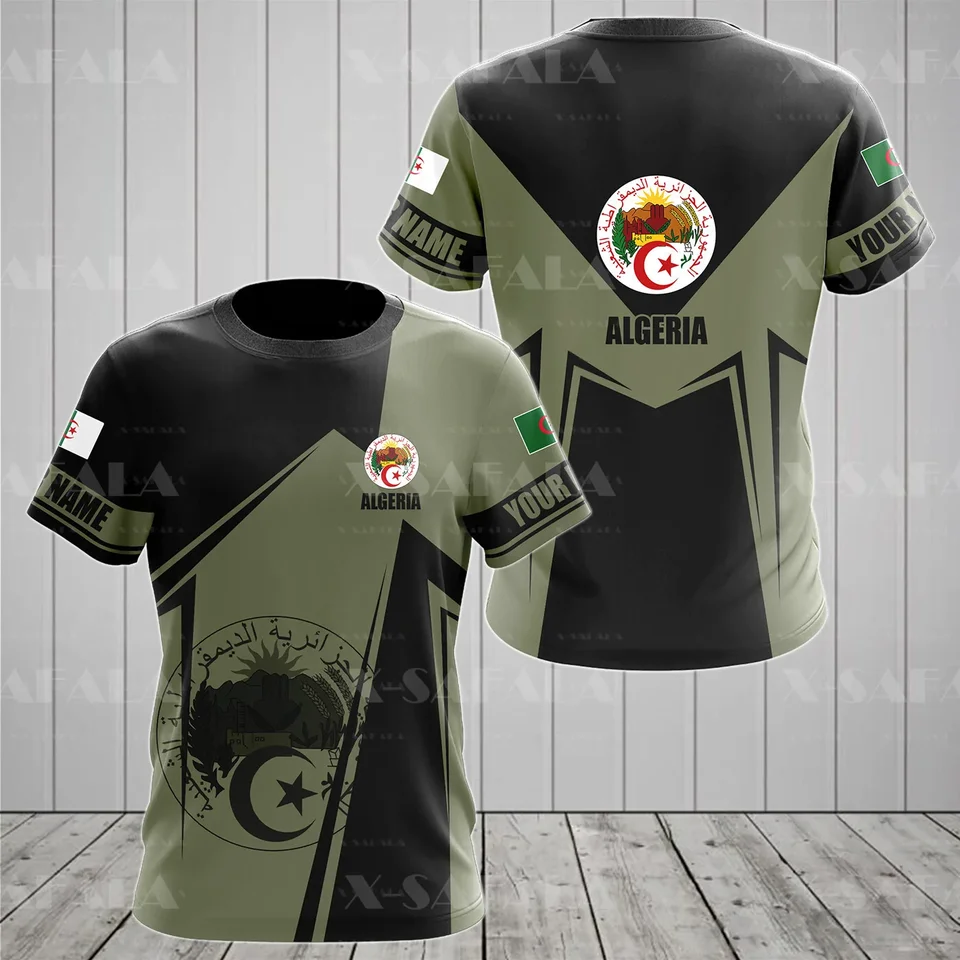 Vlastný názov Alžírsko Coat of Arms 3D tlač s pleskom Tričko Tričko Top letné tričko Streetwear Streetwear Shorts Ruckve Sport Last Clothing