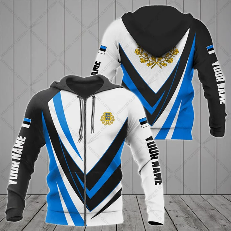Vlastný názov Estonia Emblem Zipper Hoodies Loose Unisex Casy Mikiny zimné príležitostné streetwear Tops Pullover