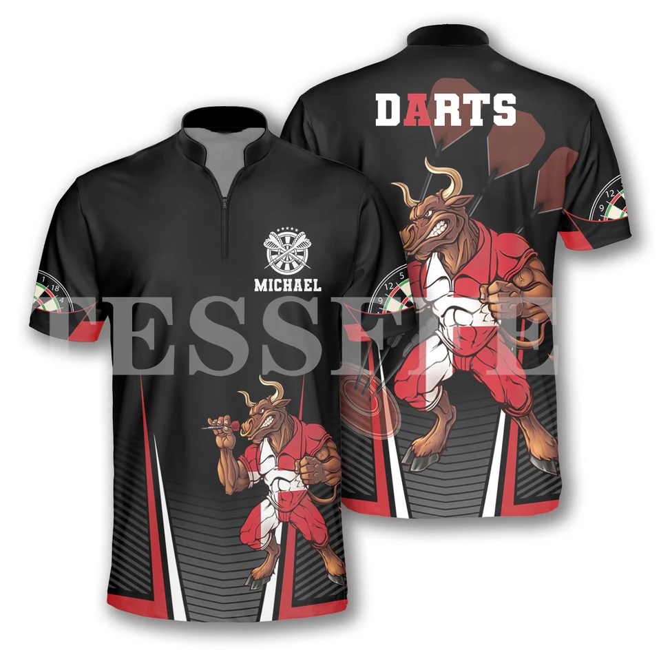 Vlastný názov Športový hráč Darts Pivo Club tetovanie 3Dprint letné letné neformálne pólo zips tričká Streetwear krátke rukávy tričká New3