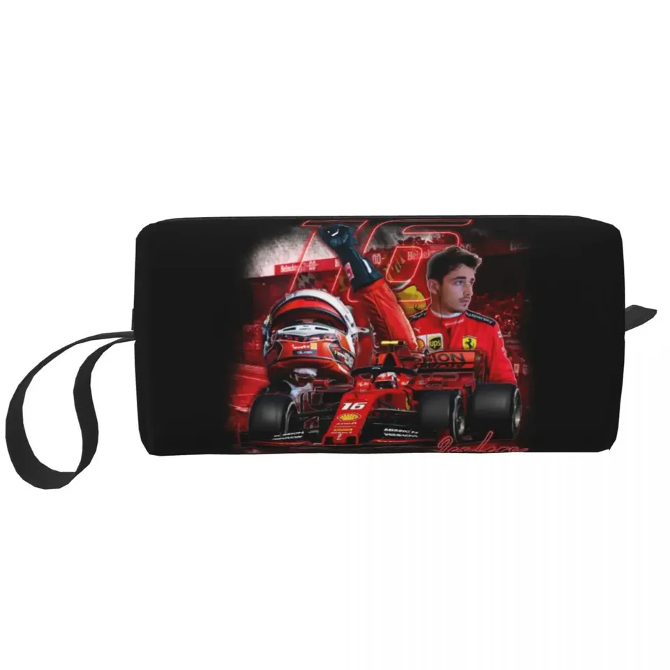 Vlastný roztomilý Charles Monaco Formula One Driver Leclercs cestovná toaletná taška Ženy Kozmetický make -up taška krásy úložný priestor DOPP