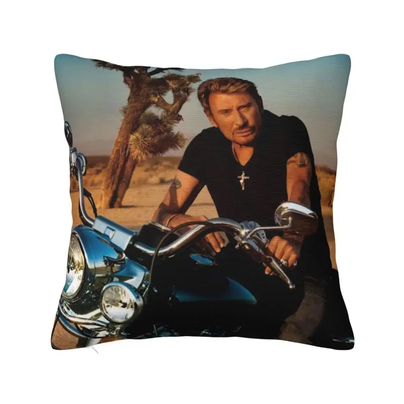 Vlastný severský motocykel Johnny Hallyday Cushion Cover pre pohovku Velvet francúzsky rockový spevák hodenie vankúšov