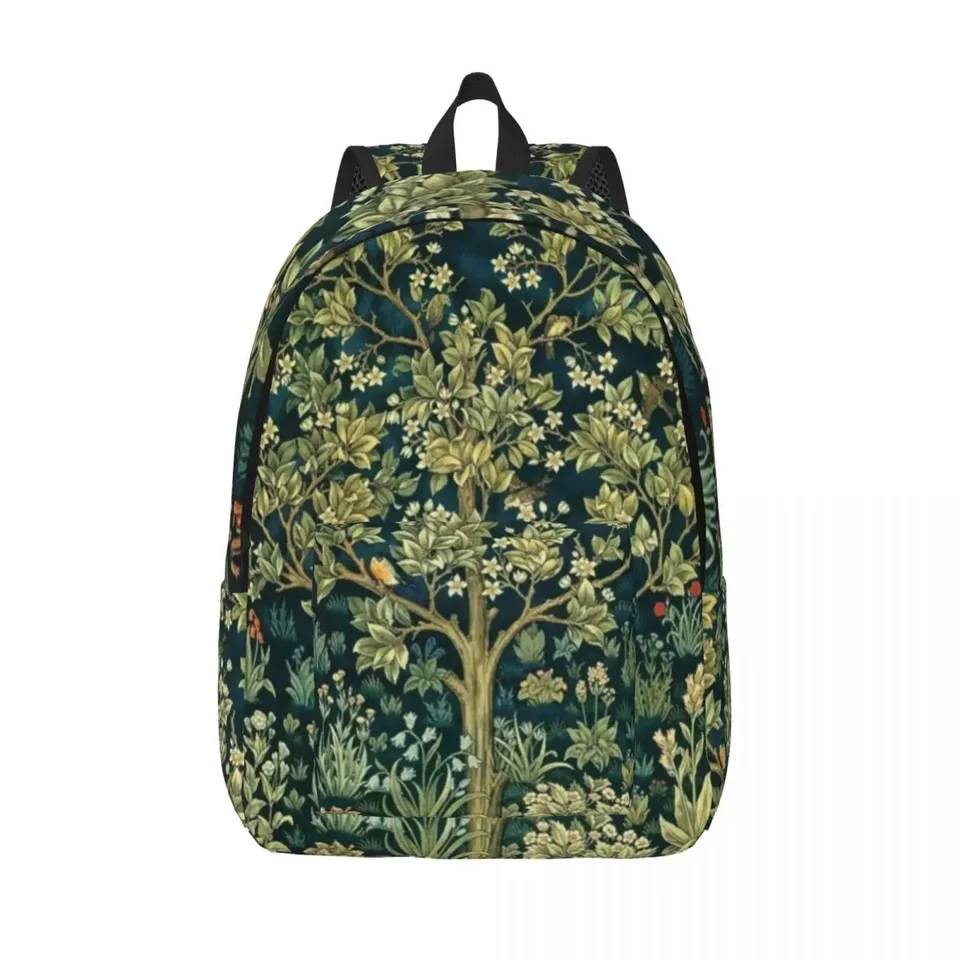 Vlastný strom života od Williama Morris Canvas Batoh Floral Textil College College Travel tašky Bookbag sa hodí