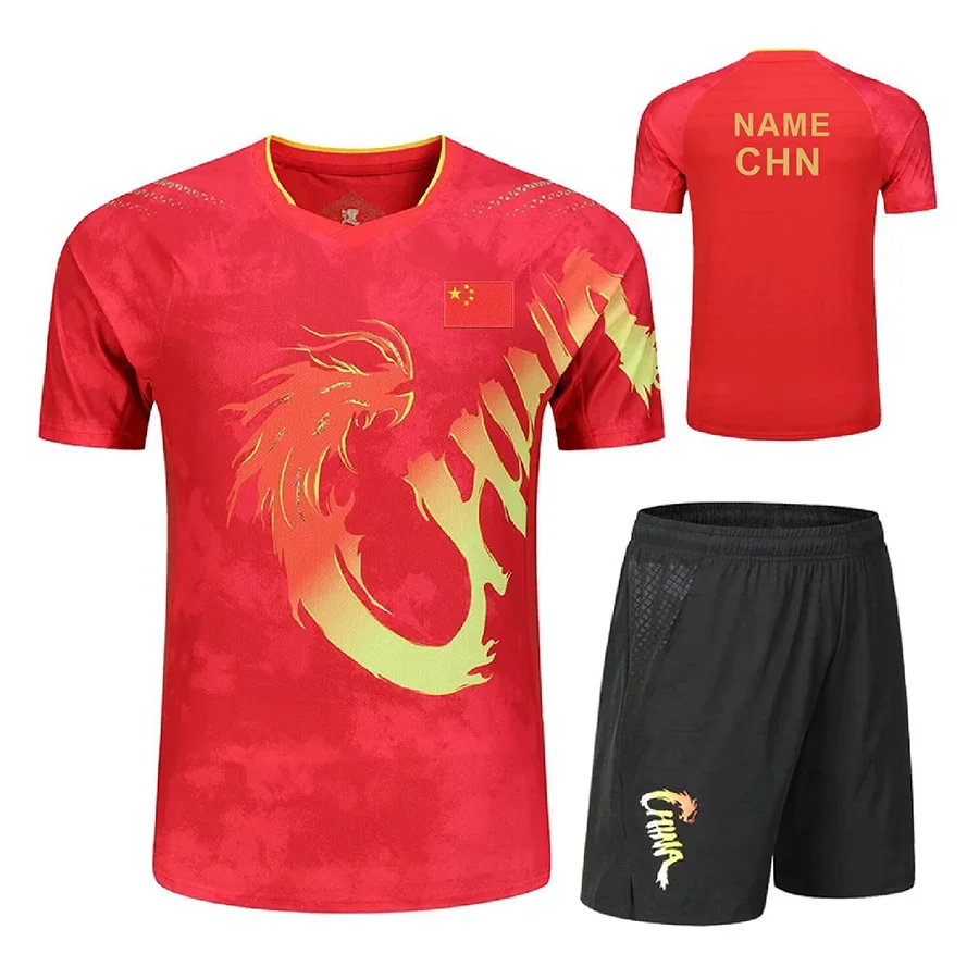 Vlastný text 2024 Čína Dragon Uniforma Majstrovstvá stolových košieľ na tenisové košele Surys Suits pre mužov pre mužov DETI DETI Pingpong Sports Set