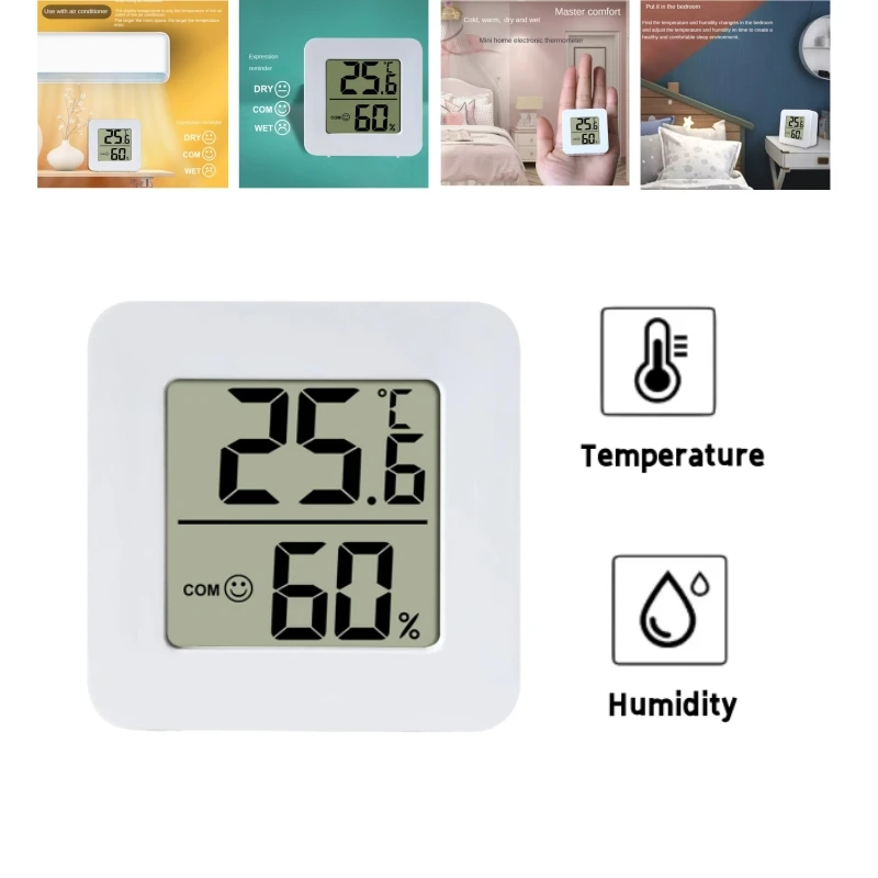 Vlhký snímač vnútorného teplomeru Hygrometer Teplota a vlhkosť monitor s LCD displejom vo Fahrenheit, Mini Smiley Tave