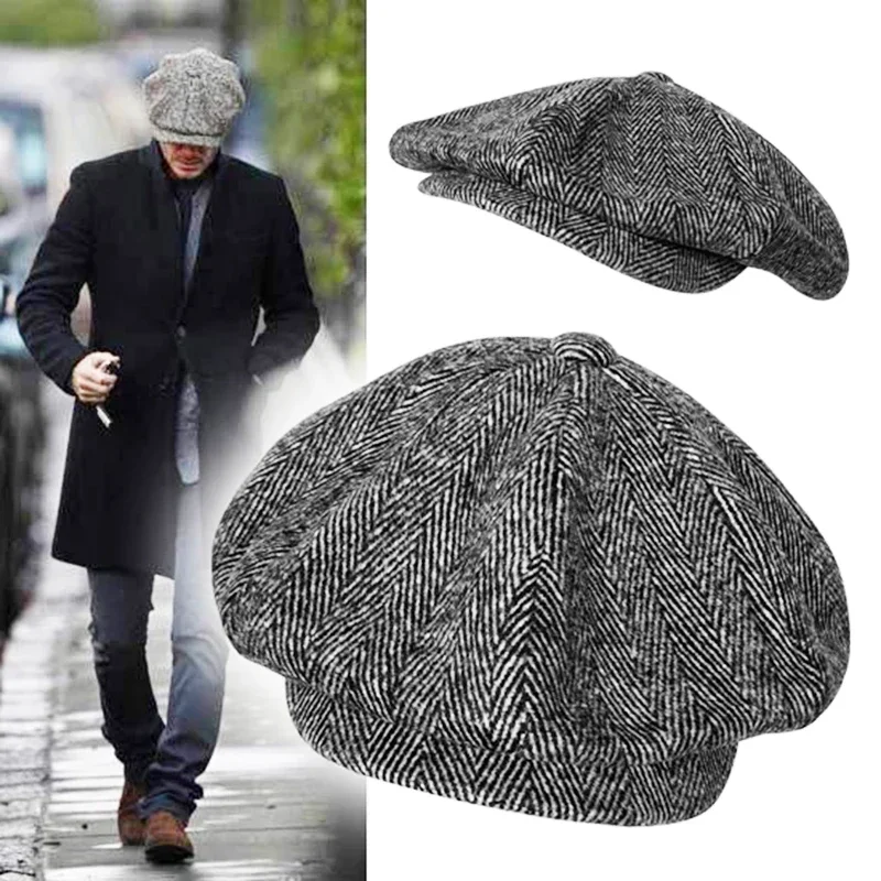 Vlna Newboy Cap Men Grey rybie kosť ploché čiapky Ženy Muži britskí maliari klobúk mäkké jesenné zimné klobúky Octagonálne čiapka BLM09
