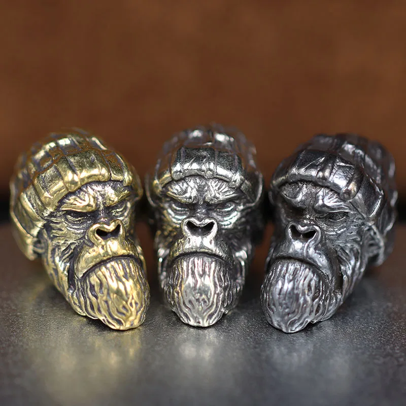 Vlnený klobúk gorilla hlava mosadz nôž korálky zvierat orangutan edc tkané paracord šnúrky kúzla Keychain prívesky