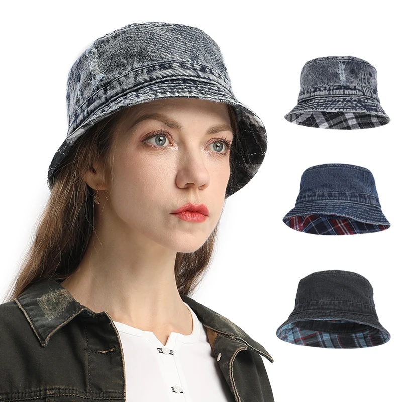 Vlnovec 100% bavlnená klobúková klobúka Denim obojstranný oblečenie unisex krátke retro štýl každodenný trendový darček