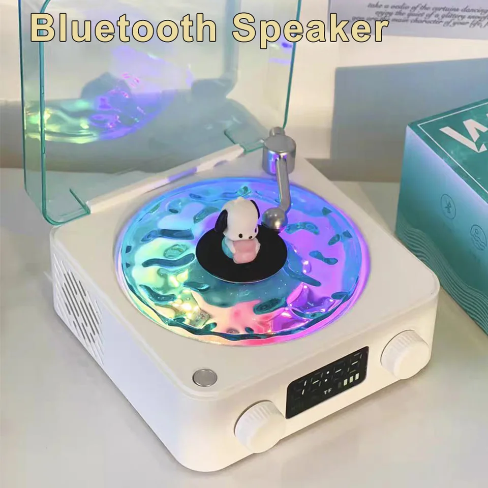 Vlny vinyl prehrávač bezdrôtové Bluetooth reproduktor retro spánkové pomoc Vitrola Omotnené reproduktory s bielym hlukom Zvlnené vodné zvlnenie RGB lampa RGB