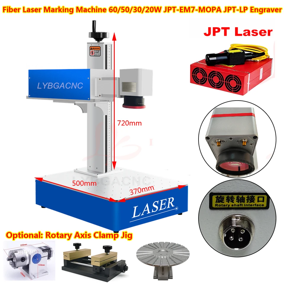 Vlákno laserové označenie stroja 60W JPT EM7 MOPA LP Marker s rotačnou osou