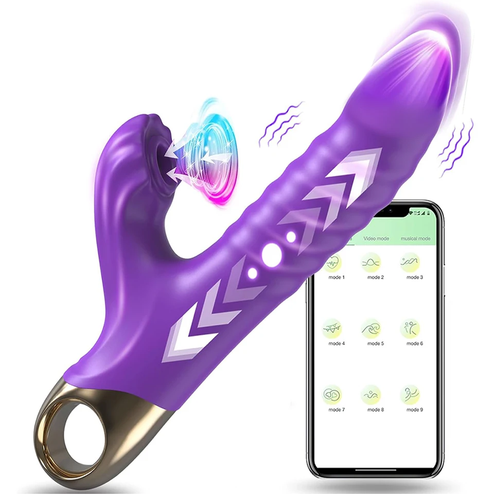 Vlákňujúci dildo vibrátor pre ženy G Spot Anal Clitoral Stimulátor 9 Režimy vibrácií a sacie