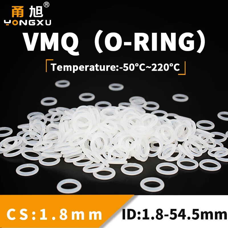 VMQ O Kruh tesnenia Tesnenie hrúbky CS1,8 mm ID1,8-50 mm Silikónový gumový prsteň Izolácia Vodotesná podložka bez bieleho sortimentu