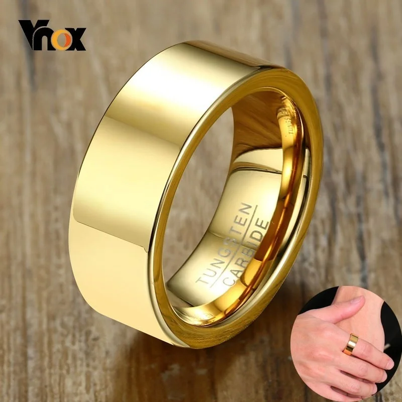 VNOX Basic Tungsten Carbide Rings pre mužov 8 mm s vysokou leštenou zlatou farbou mužskej anel aliancie výročie darčekov