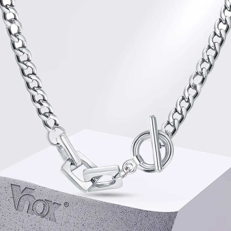 VNOX BOLD NEPLACOVÁ OCELNÁ SPRAVODNÉ LINKY PRÍRODNÉ Náhrdelníky pre mužov Ženy s prepínajúcou sponou, nikdy miznú unisex kubánsky golier