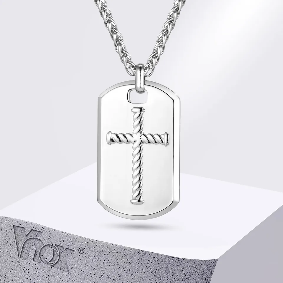 Vnox Chunky Cross Texturovaný z nehrdzavejúcej ocele Námory pre mužov, ťažký americký vojenský dogtag