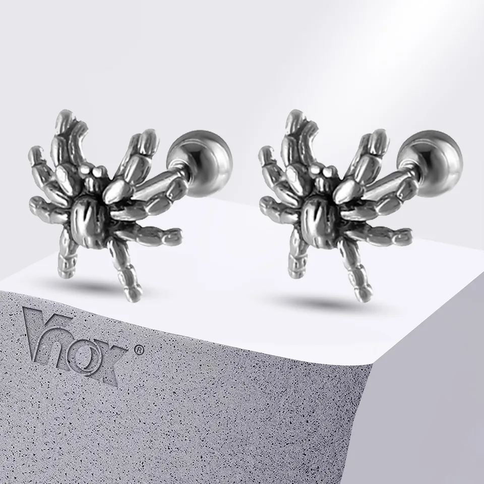 VNOX Punk Rock Spider Stud pre mužov, gotická z nehrdzavejúcej ocele hip hop halloween šperky