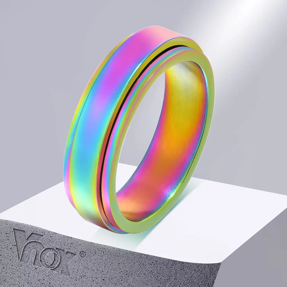 Vnox Unikátny pánsky spinner dúhový pýcha svadobné pásy pre mužov, 6 mm z nehrdzavejúcej ocele