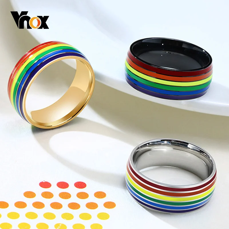 VNox unisex Rainbow Lines Ring Classic Castless Ocel Pride Lgbtq Svadobná skupina Ženy Ženy Pán prst prsty prsty US Veľkosť 7 - 12
