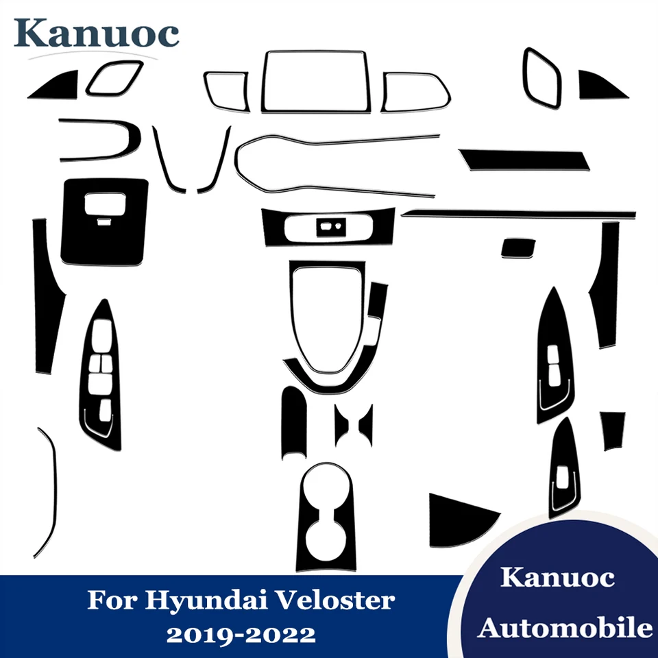 Vnútorné krytiny vozidla Pinao čierne nálepky pre Hyundai Veloster 2019 2020 2021 2022 Vzduchové vetracie otvory Dekoratívne lišty