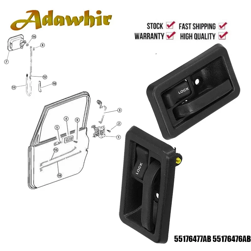 Vnútorné kľučky dverí Interiér ľavá a doprava 55176477AB 55176476AB pre 1987-2004 Jeep Wrangler yj tj