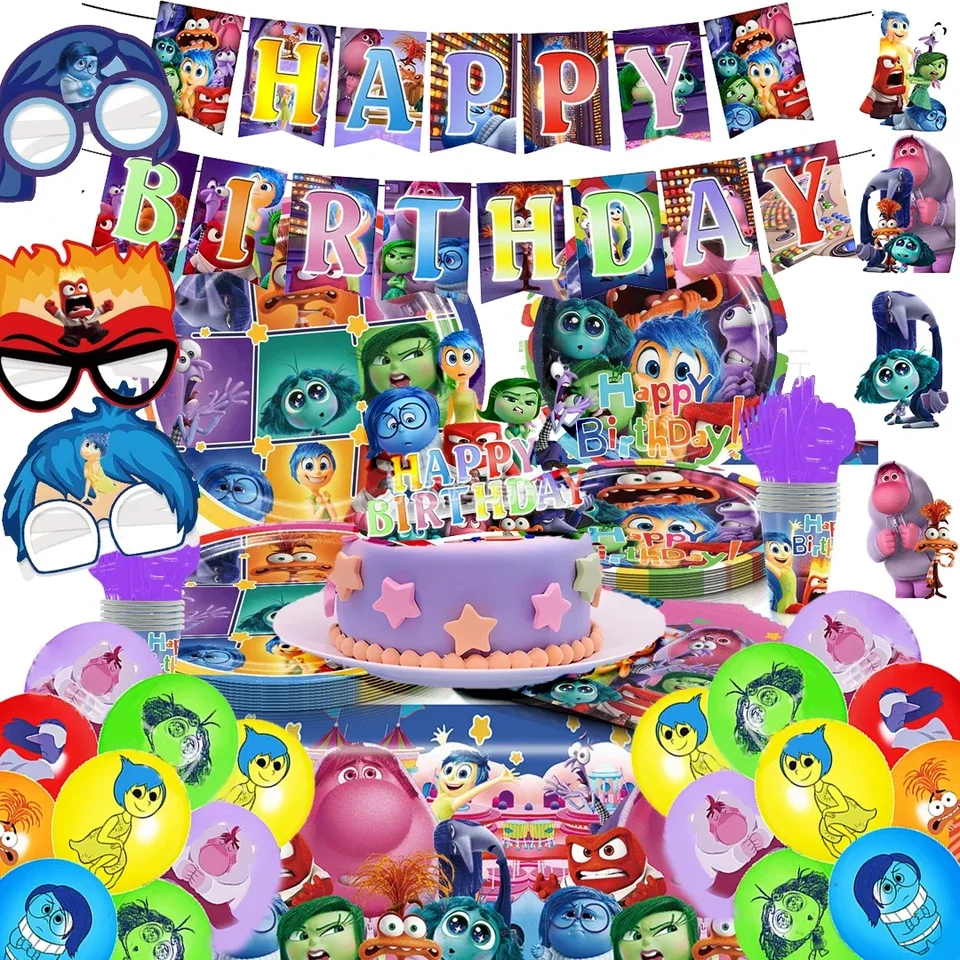 Vnútri Out 2 Party Series Party Disponhable Banner Cake Topper Závesná vlajka vo vnútri balónov v štýle dekorácie narodeninovej torty