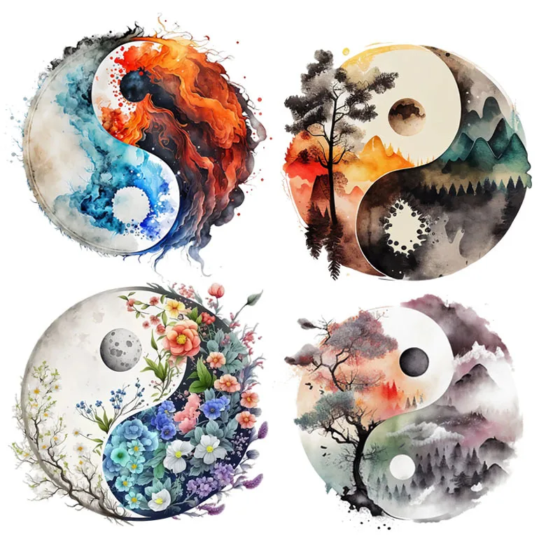 Voda a oheň tai chi yin-yang dtf termo nálepky nálepky prenos tepla na šatá