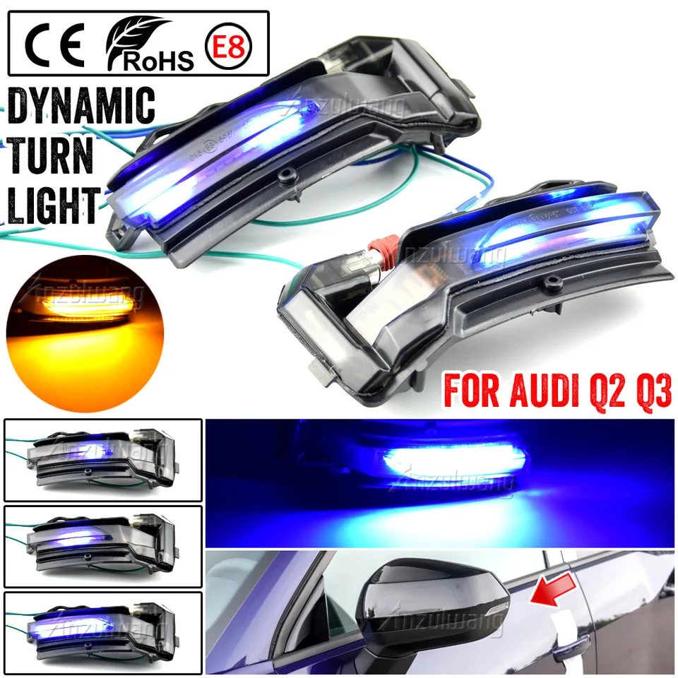 Voda Blink Dynamic Flowing Bočné zrkadlo LED svetlo Signál pre Audi Q2 GA 2018-2020 Q3 F3 2019-2020