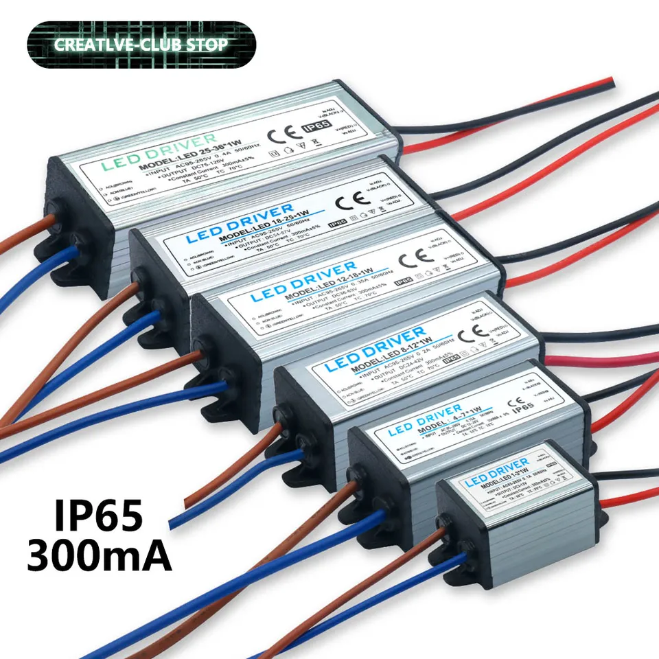 Vodič LED 1-3W 4-7W 8-12W 12-18W 18-25W 25-36W Transformátor adaptéra AC85V-265V WaterproofT65 napájací zdroj 300MA pre panelové svetlo