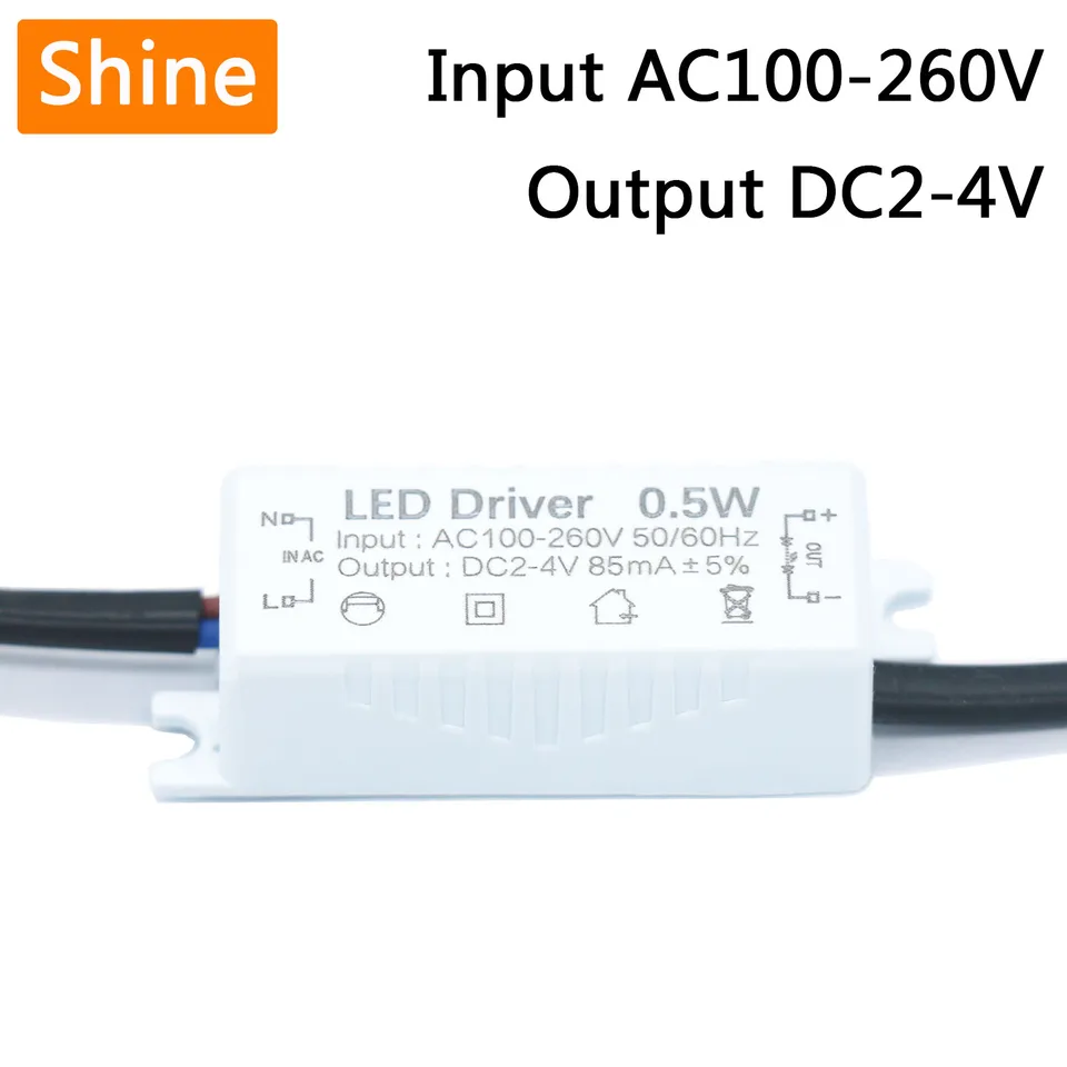 Vodič LED 85MA 0,5W LED Konštantný prúd Vodič napájanie jednotky pre LED vlákno AC100-260V LED Transformátor Výstup DC2-4V DIY