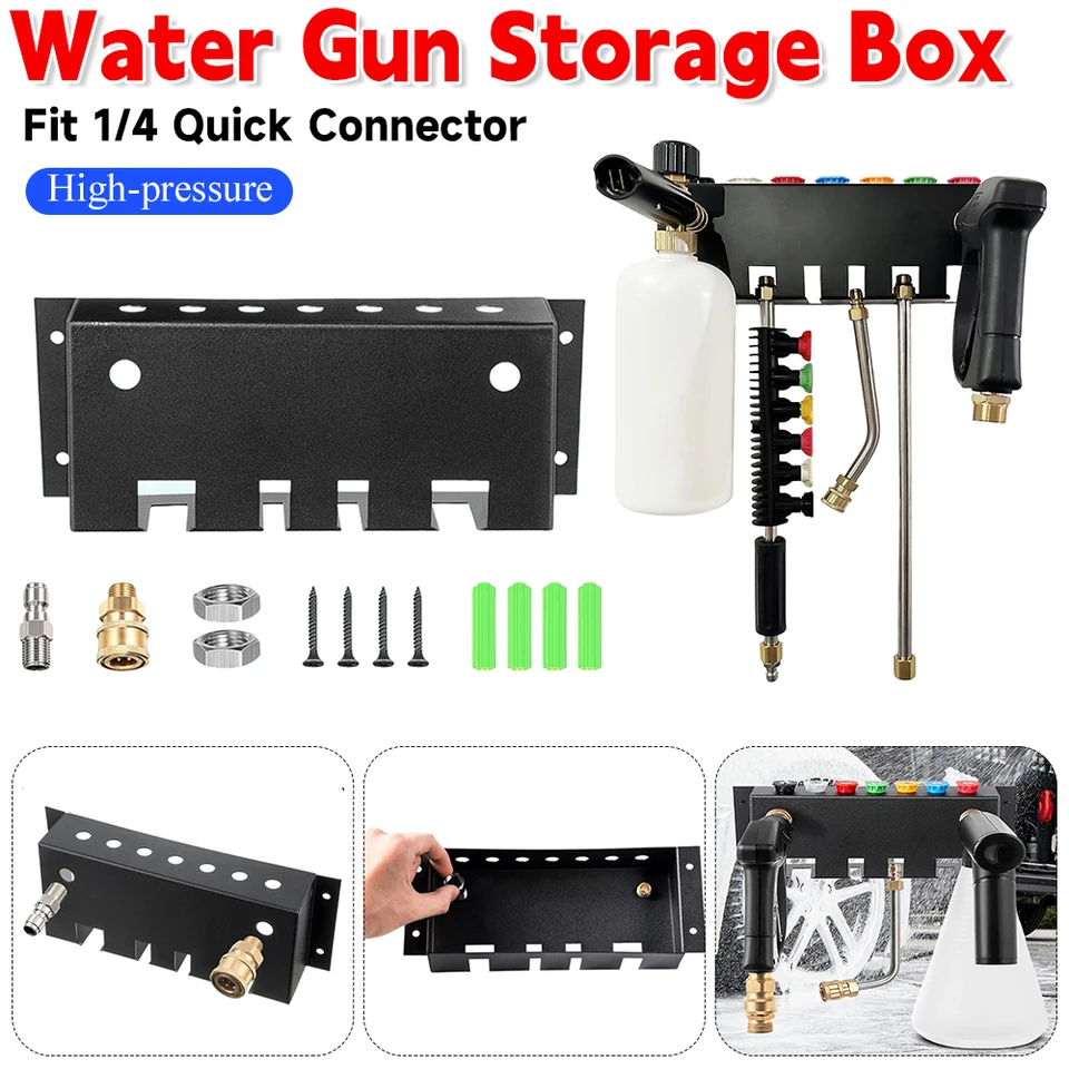 Vodná pištoľ Storage Box Vysokotlakové fit 1/4 rýchleho konektora Power Washer a Snow Peno Organizácia Tlačný držiak hrot tlaku