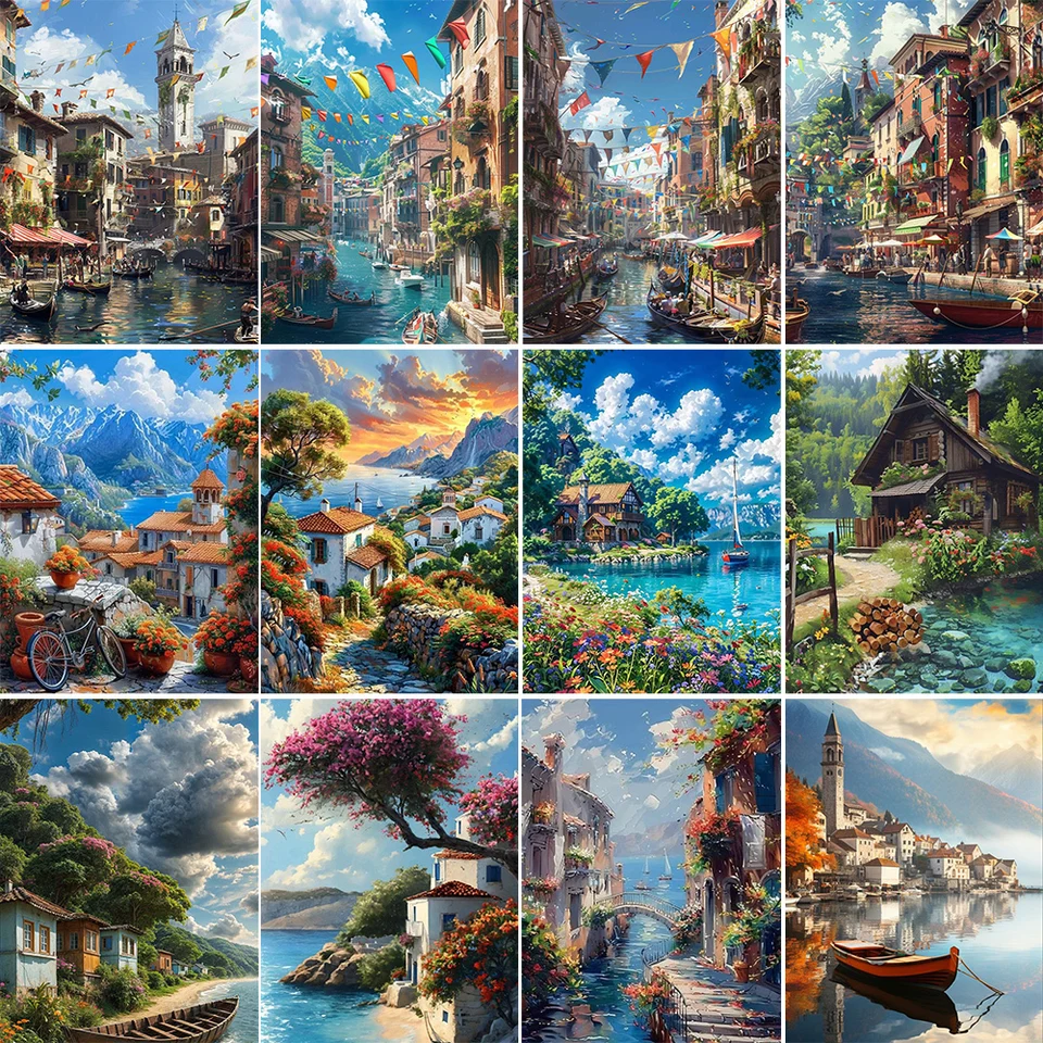 Vodné mesto Obrázok Číslo akrylovej maľby podľa čísel Kit Kit ručne maľované nástenné umelecké remeslá domáca dekorácia krajina pintura